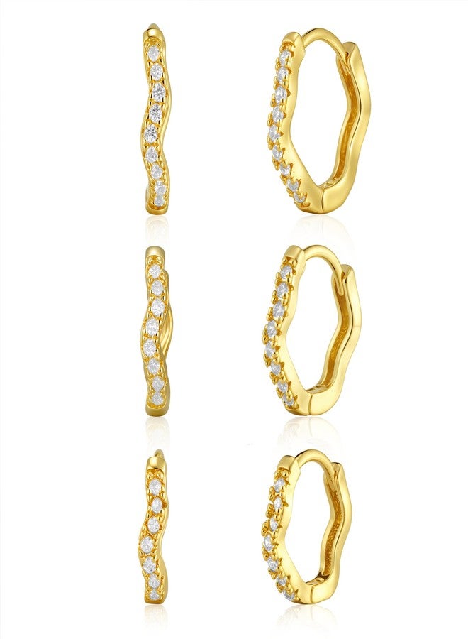 Kyerlyn 3 Pairs Gold Hoop Earrings Set: Dainty Stud Earrings Trendy Small 14K Gold Plated Hypoallergenic Dangle Cartilage Huggie Hoop Earrings for Women wave Gold Jewelry for Women Gifts - Image 1